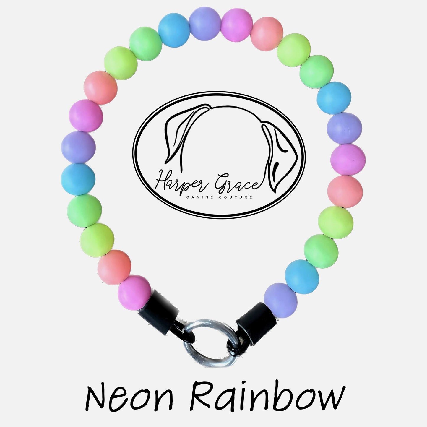 Neon Rainbow Silicone Beaded Dog Collar, Petite, SM/MED Dog, Cats