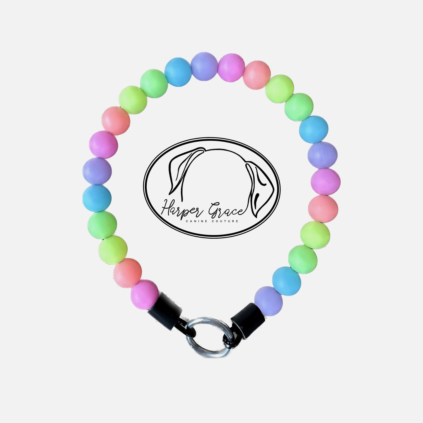 Neon Rainbow Silicone Beaded Dog Collar, Petite, SM/MED Dog, Cats