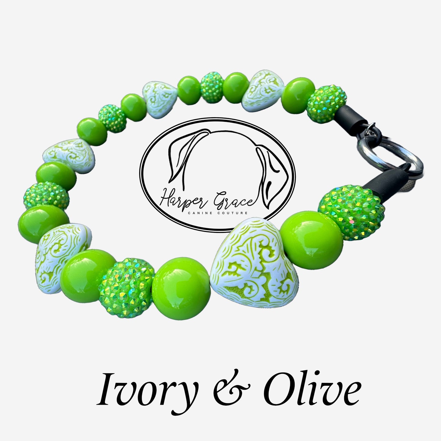 Ivory & Olive Beaded Dog Collar